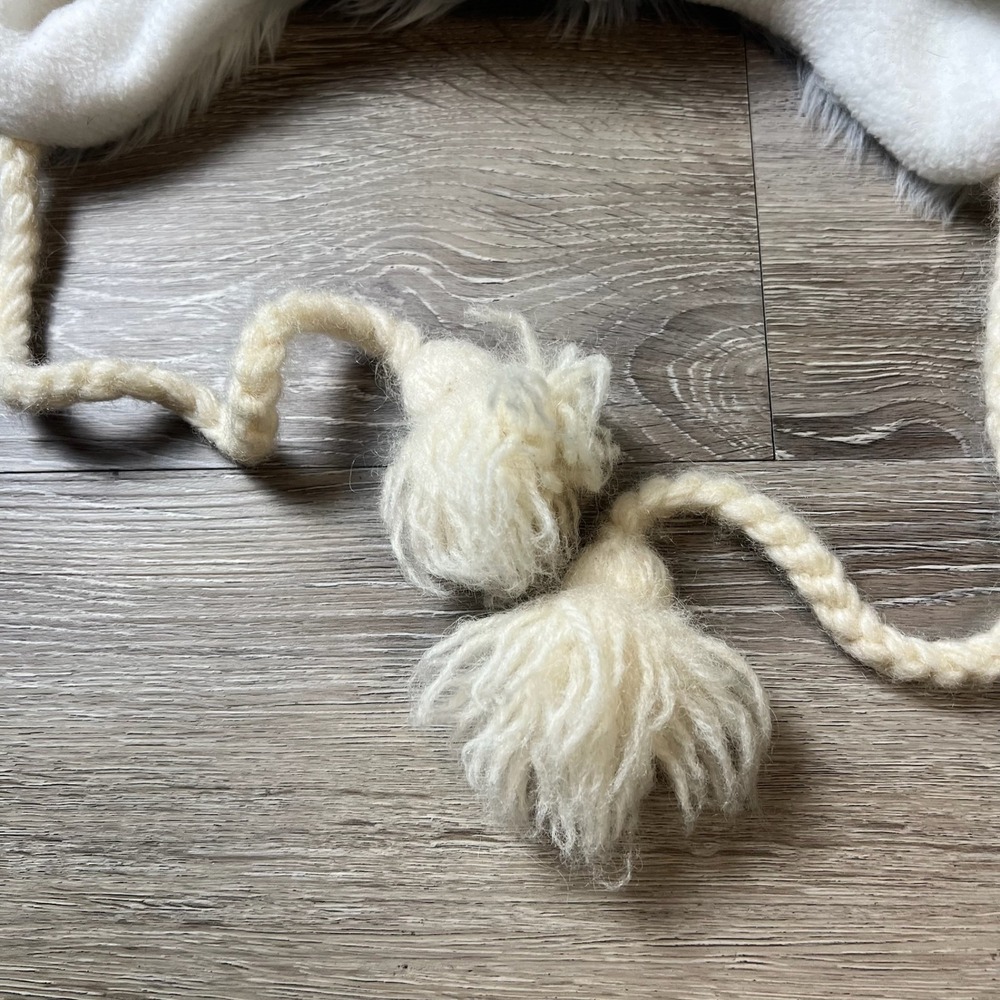 Knitwits Yeti Monster Trapper Hat Unisex OS White Wool Faux Fur Earflap Beanie - Picture 5 of 11